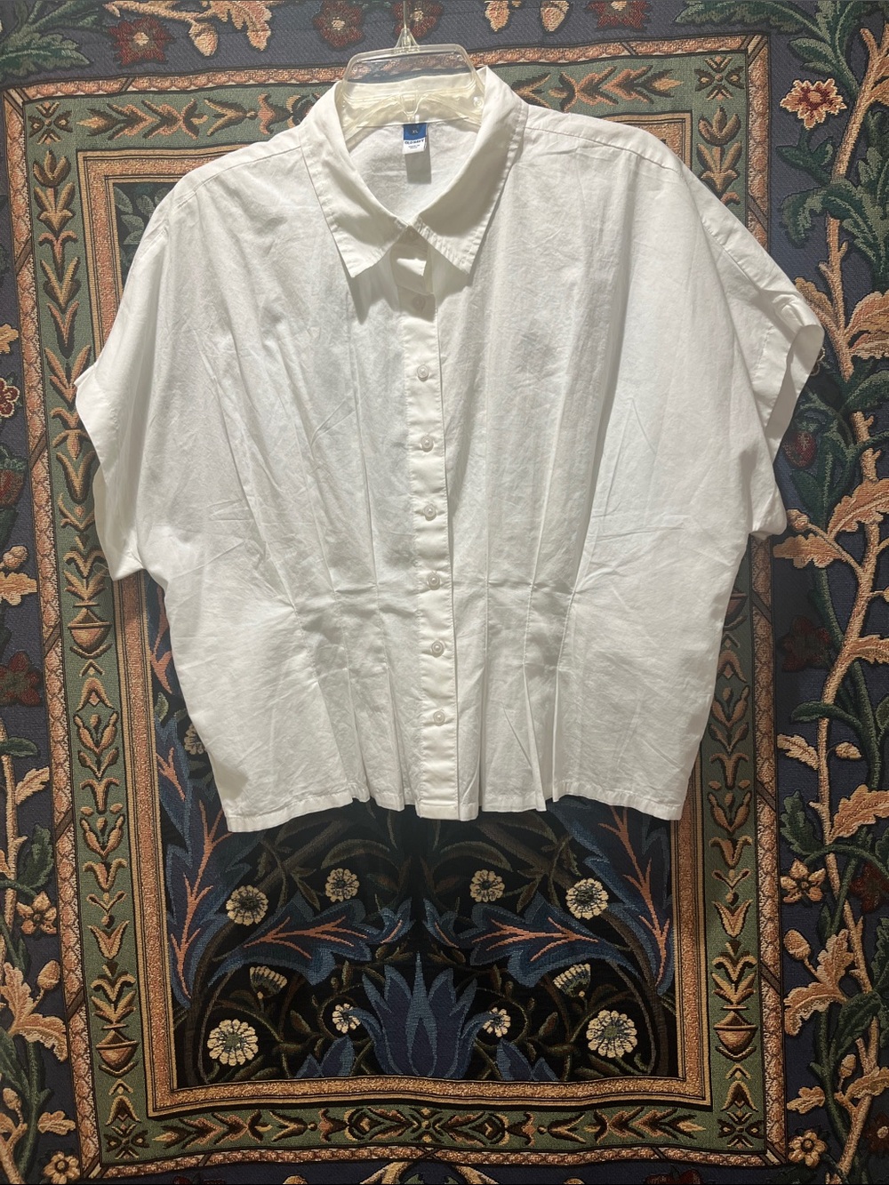 Old Navy White Collared Button-Front Shirt with Pintucks